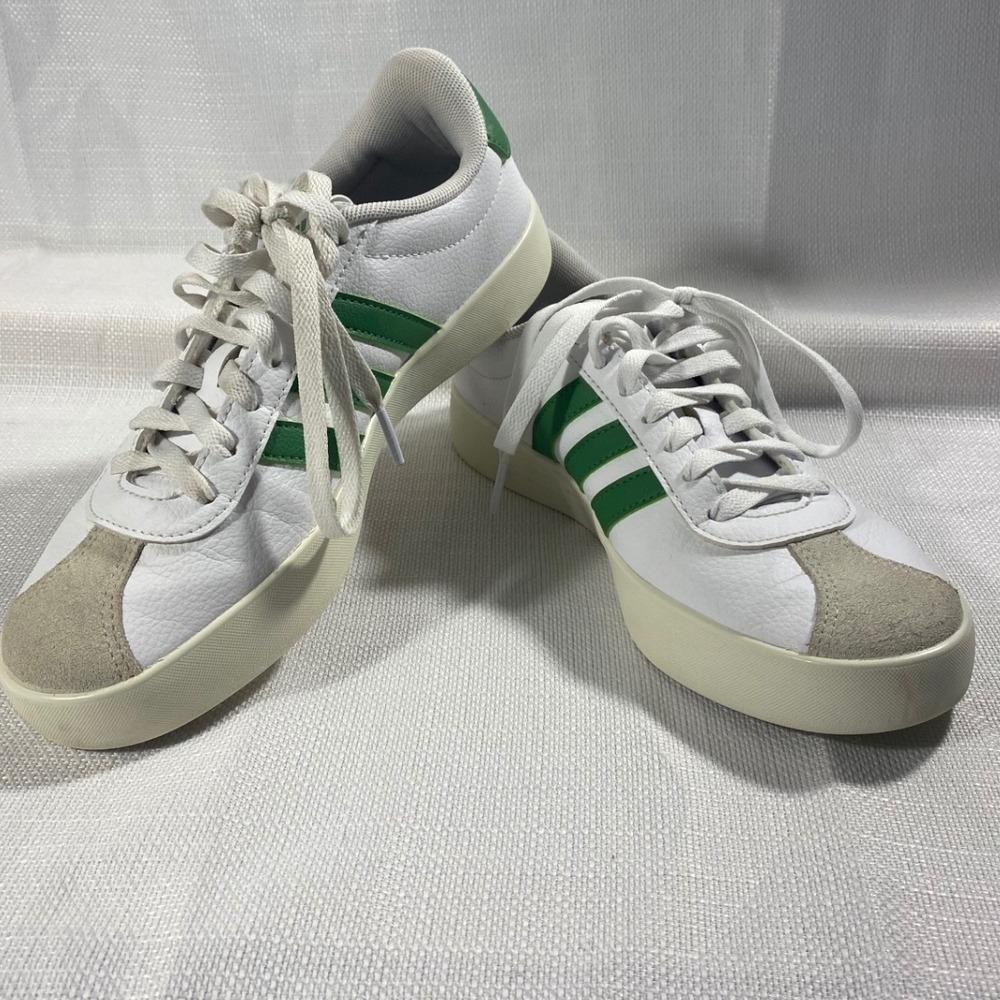 Adidas VL Court 3.0 Low White Green Leather Sneakers ID9069 Mens 7 Womens 8.5